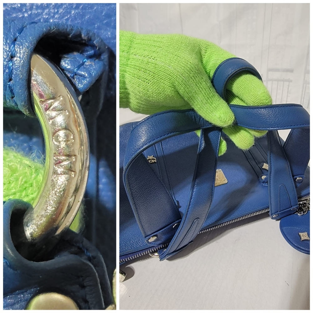 MCM Vintage Mini Studded Tote Bag Royal Blue With Coin Pouch - Picture 13 of 15